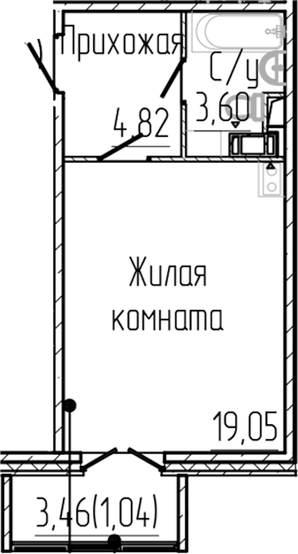 Квартира студия 28.51 м², 7/8 эт., ЖК «SERTOLOVO PARK»